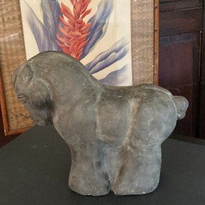 Bronze Colored Art Deco Horse Sculpture in Plaster